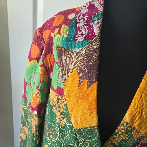 Handmade Kantha Patchwork Blazer Jacket Size 38 UNISEX‎ - Picture 3 of 10